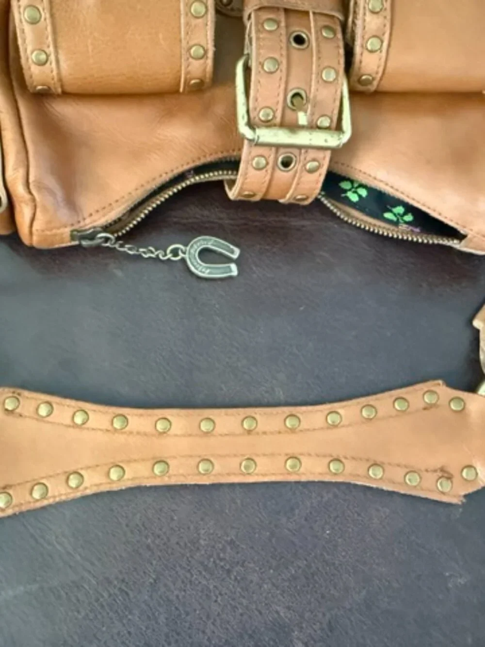 Vintage Betsey Johnson Y2K Genuine Leather Studded Cargo Pocket Shoulder soho